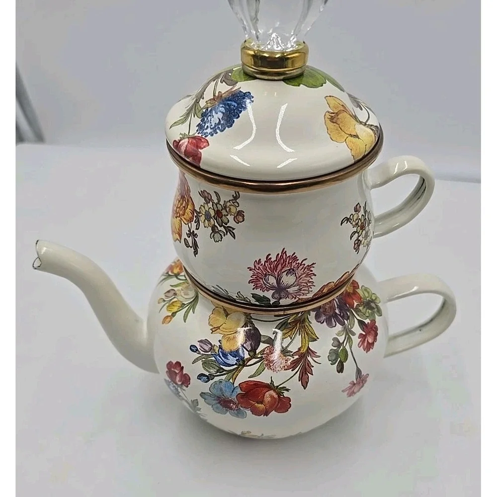 MacKenzie Childs White Flower Market Enamel High Tea Quiet Luxury Garden Cottage